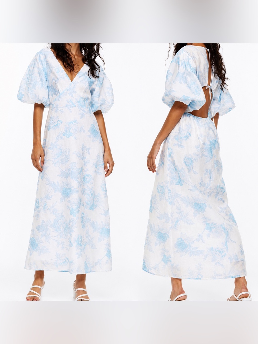 Light Blue Floral Maxi Dress | Puff Sleeve Open Back Dress | Cottagecore | Summe